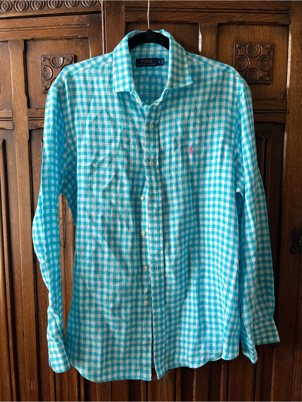 Polo Ralph Lauren Gingham Button Down Shirt Aqua White Large